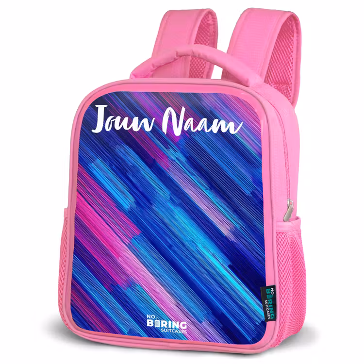 Neon - Strepen - Abstract - Blauw - Roze Kinderrugzak - Roze middel -schuin