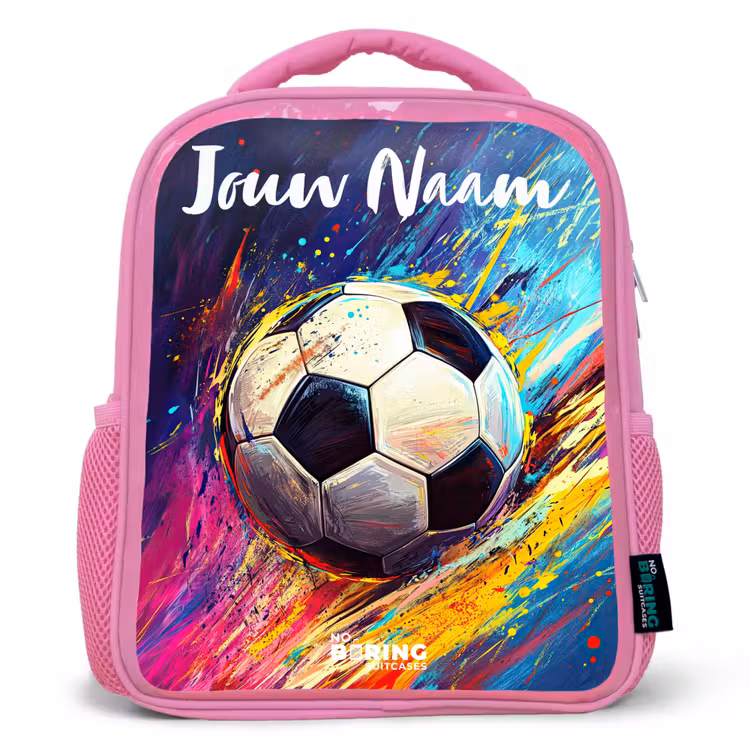Neon - Voetbal - Kleurrijk Kinderrugzak - Roze middel -3d