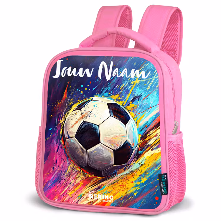 Neon - Voetbal - Kleurrijk Kinderrugzak - Roze middel -schuin
