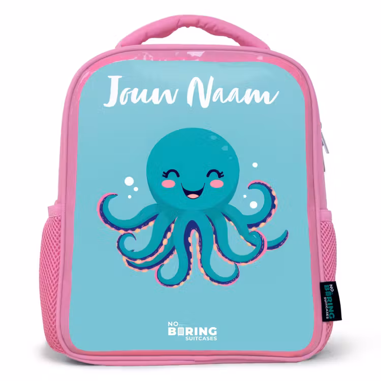 Octopus - Water - Blauw Kinderrugzak - Roze middel -3d
