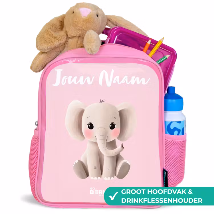 Olifant - Grijs - Baby - Slurf Kinderrugzak - Roze middel -inhoud_NL