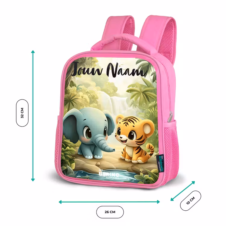 Olifant - Tijger - Bos - Jungle Kinderrugzak - Roze middel -productfoto_formaten