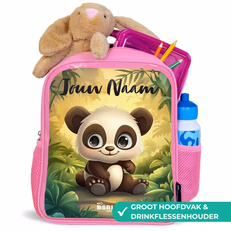 Panda - Bamboebos - Groen Kinderrugzak - Roze middel -inhoud_NL
