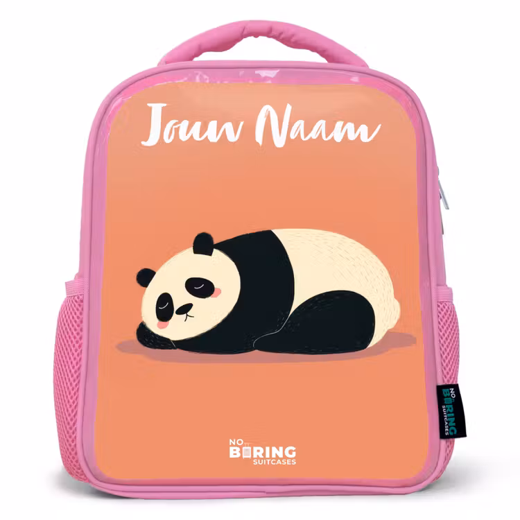 Panda - Slapen - Oranje Kinderrugzak - Roze middel -3d