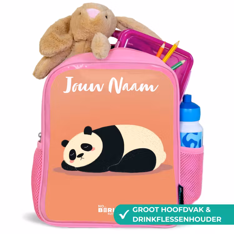 Panda - Slapen - Oranje Kinderrugzak - Roze middel -inhoud_NL