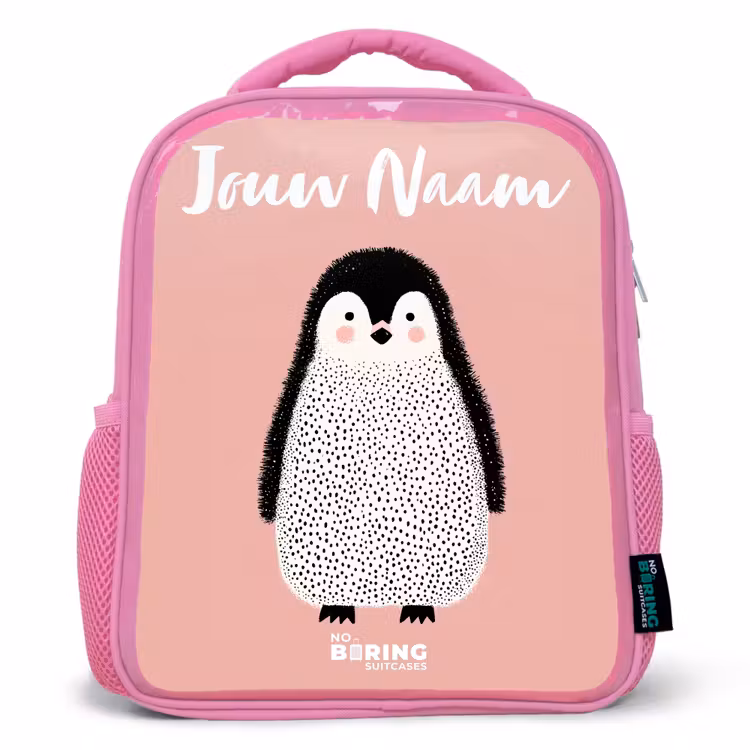Pinguïn - Stippen - Roze - Minimalistisch Kinderrugzak - Roze middel -3d