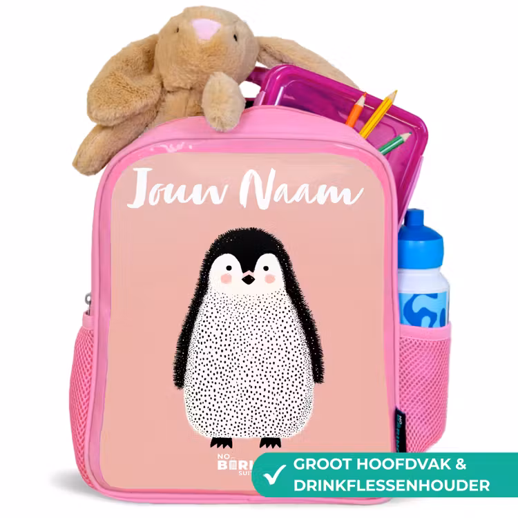 Pinguïn - Stippen - Roze - Minimalistisch Kinderrugzak - Roze middel -inhoud_NL