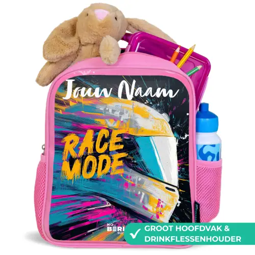 Racehelm - Abstract - Verf - Kleurrijk Kinderrugzak - Roze middel -inhoud_NL