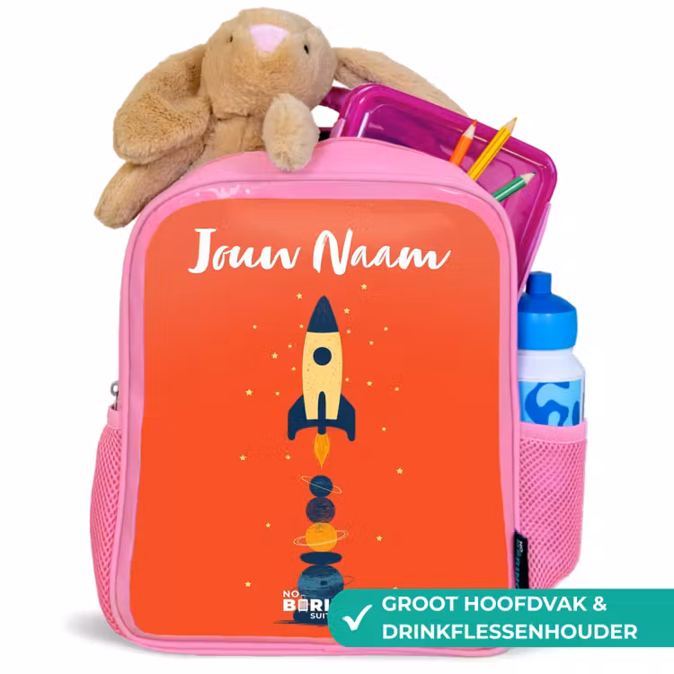 Raket - Sterren - Planeten Kinderrugzak - Roze middel -inhoud_NL