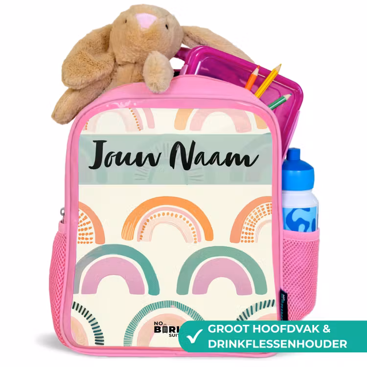 Regenboog - Pastel - Patroon Kinderrugzak - Roze middel -inhoud_NL