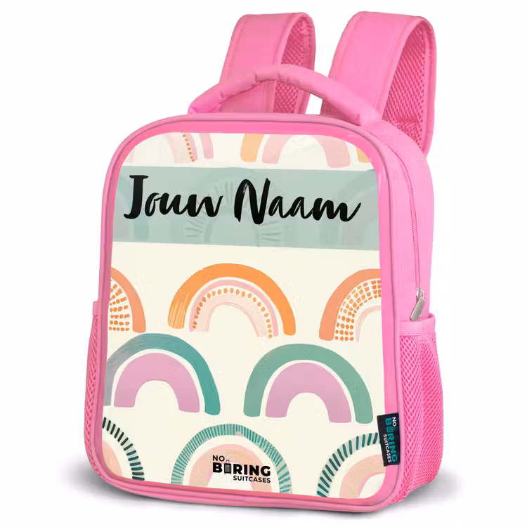 Regenboog - Pastel - Patroon Kinderrugzak - Roze middel -schuin