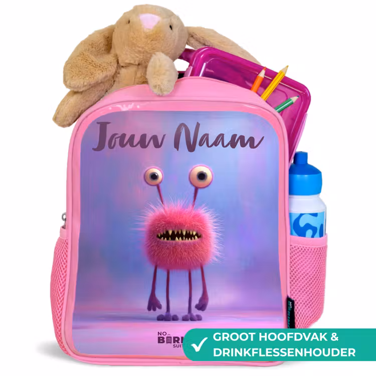 Roze harig monster met grote ogen Kinderrugzak - Roze middel -inhoud_NL