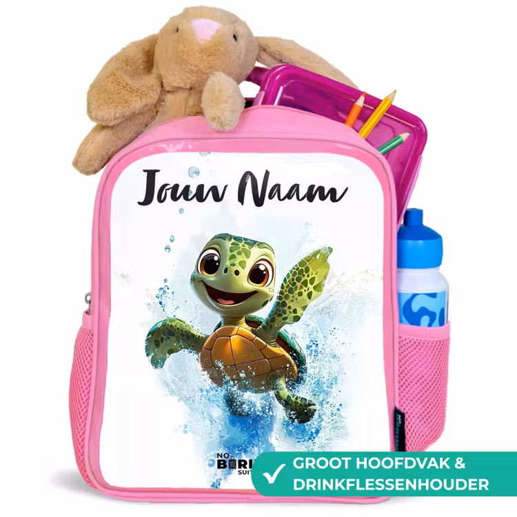 Schildpad - Water - Groen Kinderrugzak - Roze middel -inhoud_NL