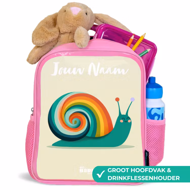 Slak - Regenboog - Kleurrijk Kinderrugzak - Roze middel -inhoud_NL