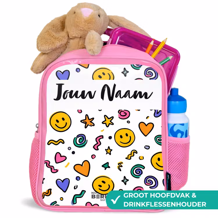 Smiley - Hartje - Ster Kinderrugzak - Roze middel -inhoud_NL