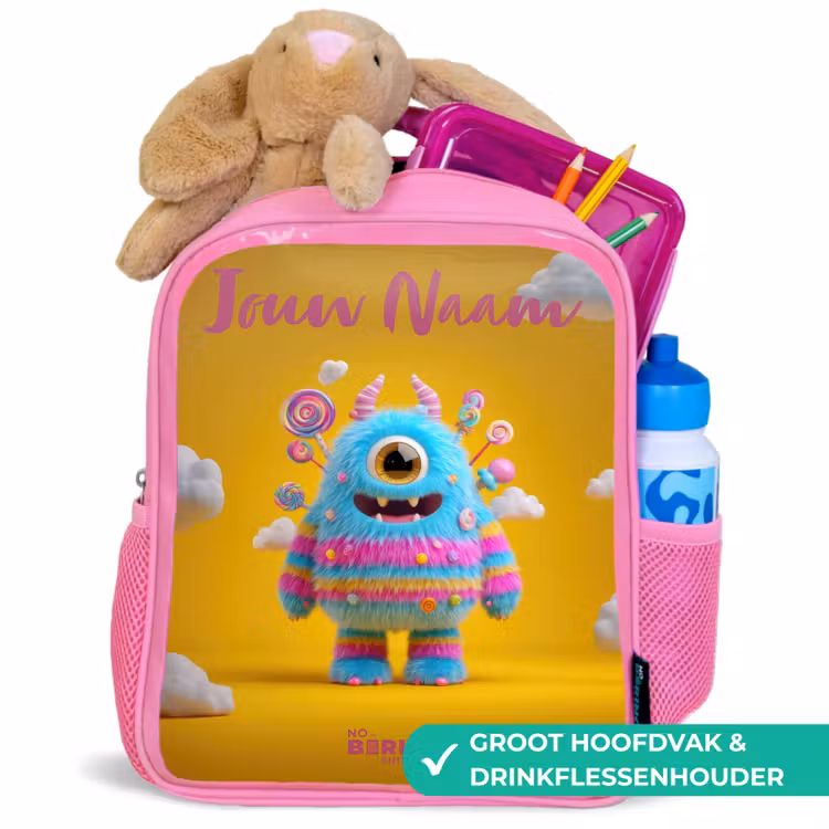 Snoep - Monster - Regenboog Kinderrugzak - Roze middel -inhoud_NL