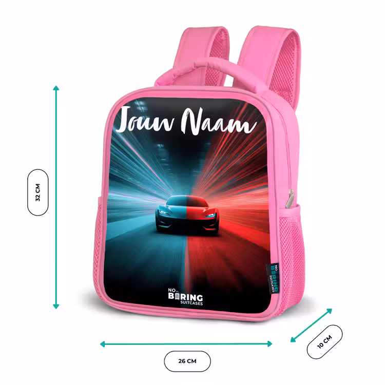 Sportauto - Blauw - Neon - Stad Kinderrugzak - Roze middel -productfoto_formaten