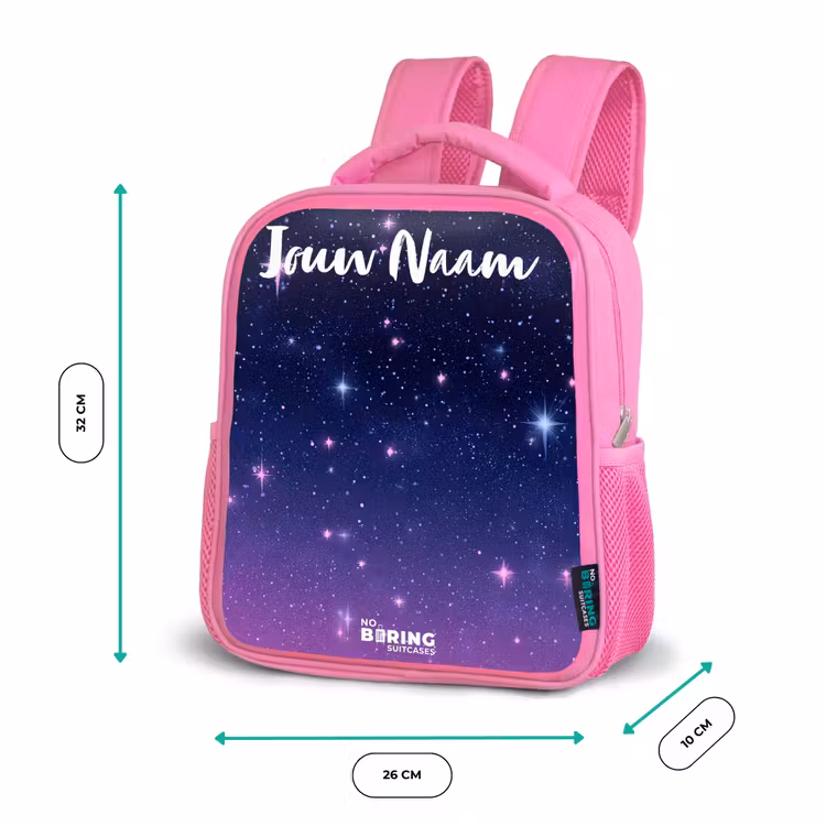 Sterren - Galaxy - Blauw - Roze Kinderrugzak - Roze middel -productfoto_formaten