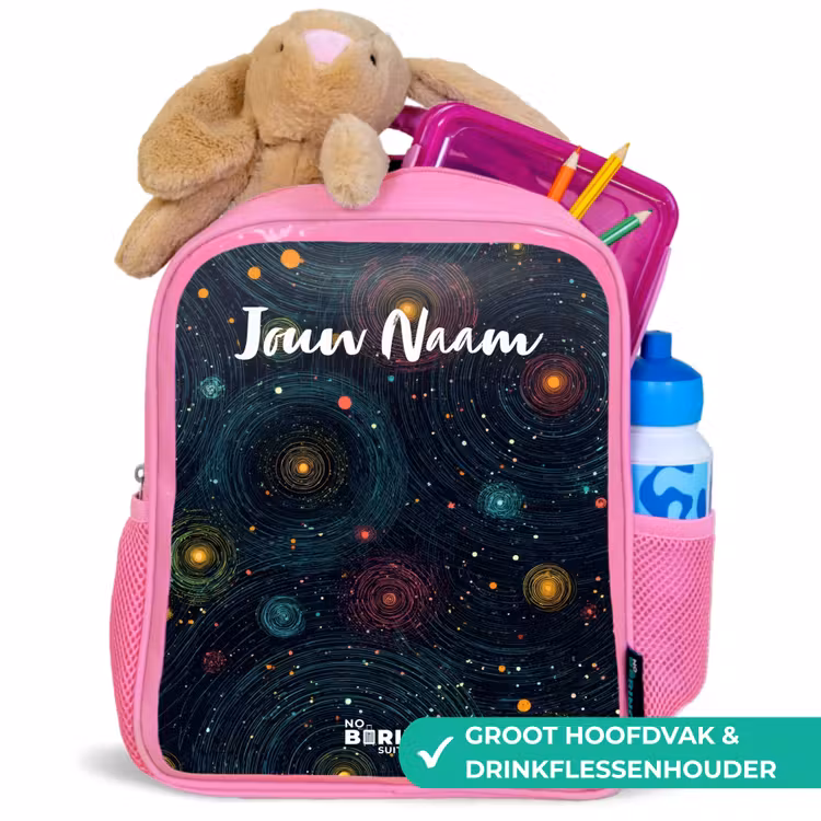 Sterren - Planeten - Kleurrijk Kinderrugzak - Roze middel -inhoud_NL
