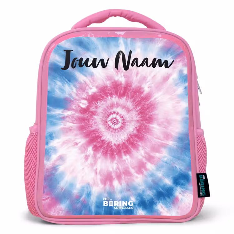 Tie dye - Abstract - Blauw - Roze Kinderrugzak - Roze middel -3d