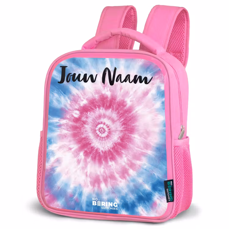 Tie dye - Abstract - Blauw - Roze Kinderrugzak - Roze middel -schuin