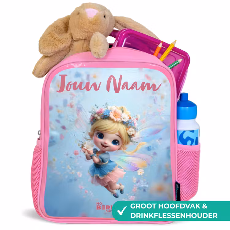 Vlinderfee in Bloemenlucht Kinderrugzak - Roze middel -inhoud_NL