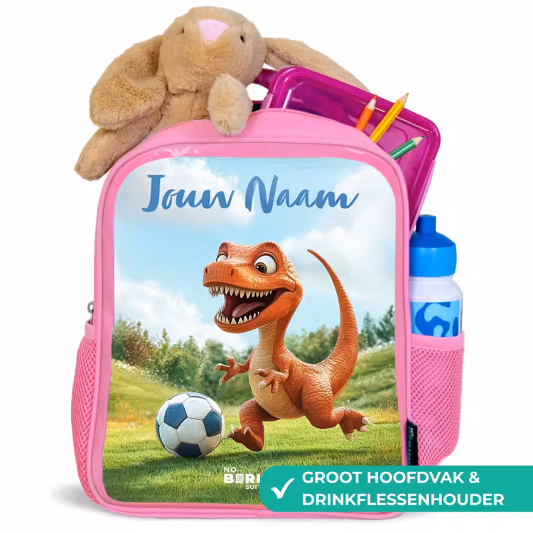 Voetbal - Dino - Sport Kinderrugzak - Roze middel -inhoud_NL