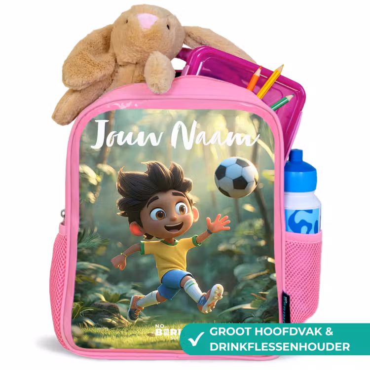 Voetbal - Jongen - Bos Kinderrugzak - Roze middel -inhoud_NL