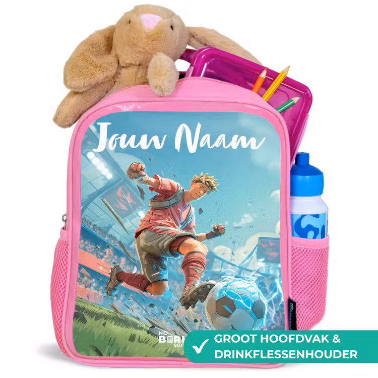 Voetbal - Jongen - Stadion - Elektrisch Kinderrugzak - Roze middel -inhoud_NL