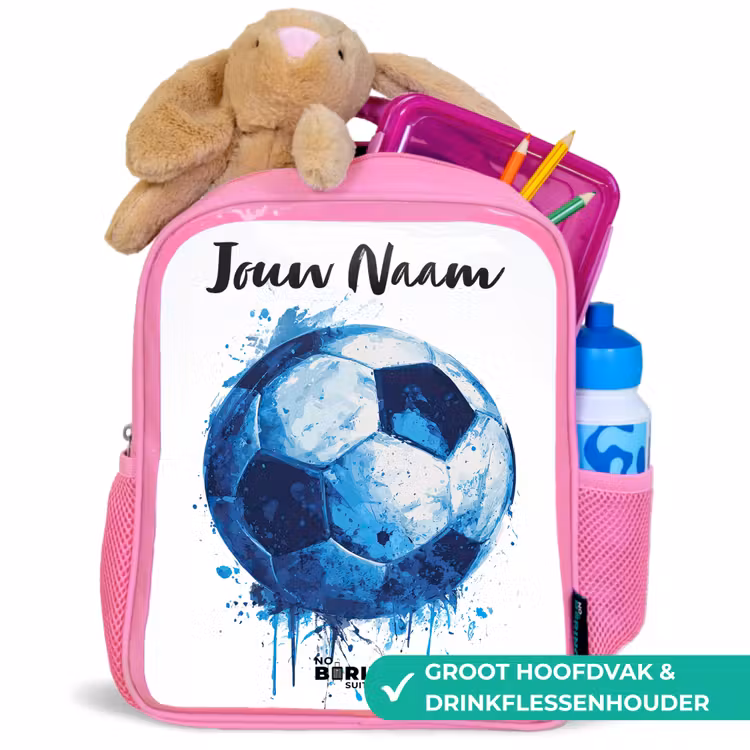 Voetbalvibes - Inktspatten - Blauw Kinderrugzak - Roze middel -inhoud_NL