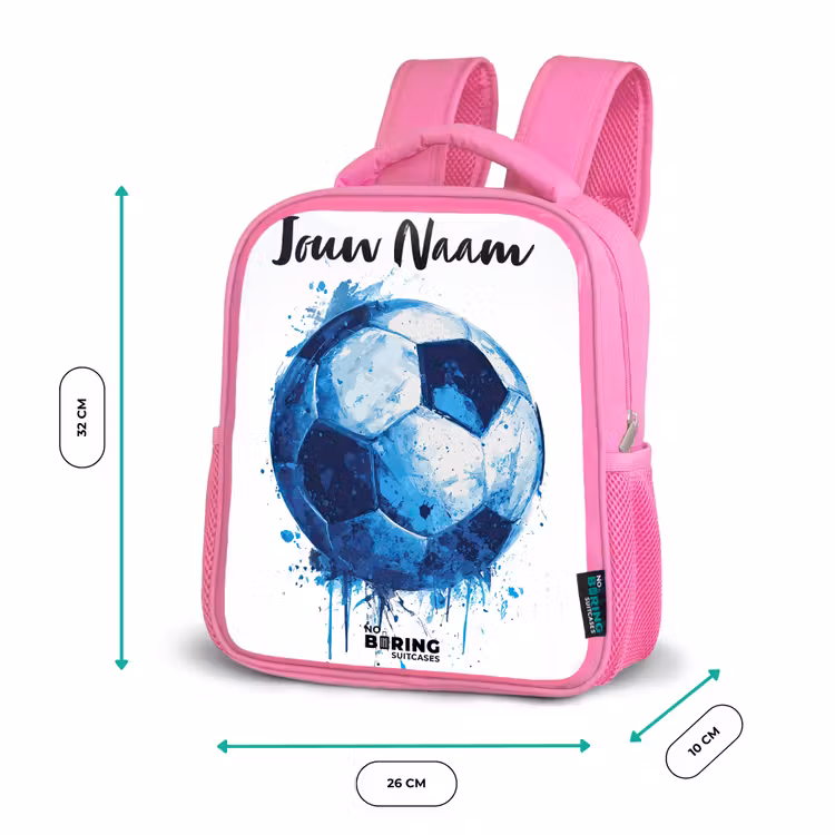 Voetbalvibes - Inktspatten - Blauw Kinderrugzak - Roze middel -productfoto_formaten