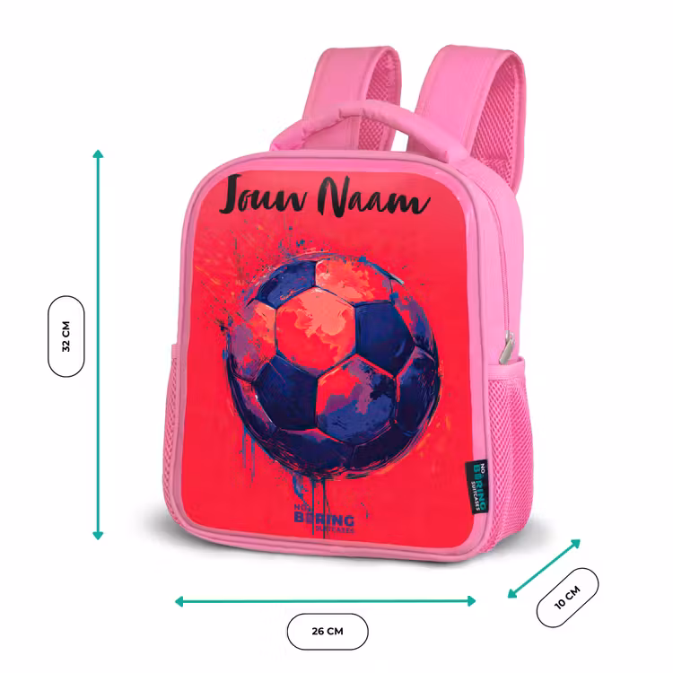 Voetbalvibes - Verf - Blauw - Rood Kinderrugzak - Roze middel -productfoto_formaten