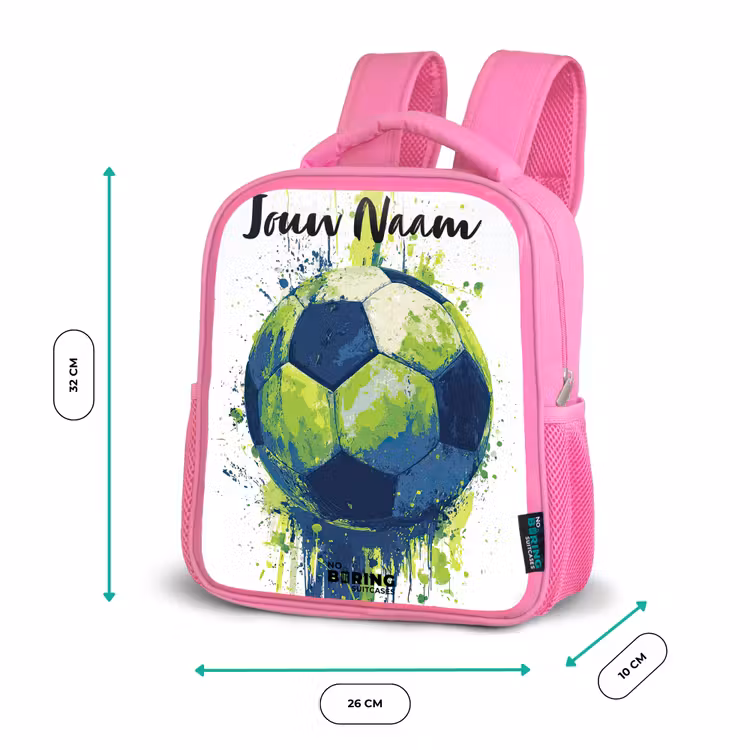Voetbalvibes - Verf - Groen - Blauw Kinderrugzak - Roze middel -productfoto_formaten