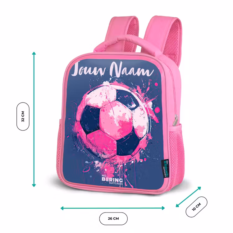 Voetbalvibes - Verf - Roze - Blauw Kinderrugzak - Roze middel -productfoto_formaten