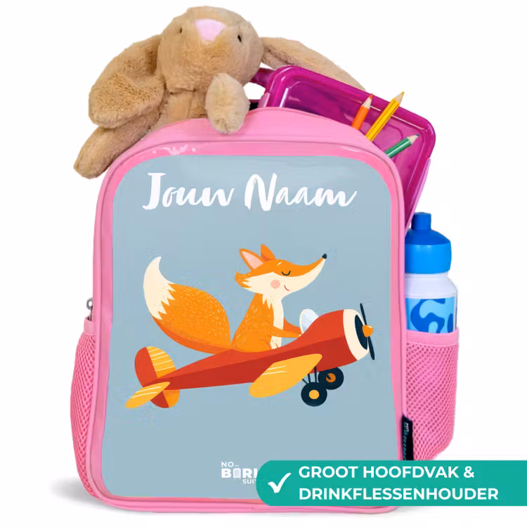 Vos - Vliegtuig - Vliegen Kinderrugzak - Roze middel -inhoud_NL