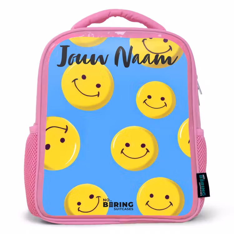 Vrolijke smileyregen Kinderrugzak - Roze middel -3d