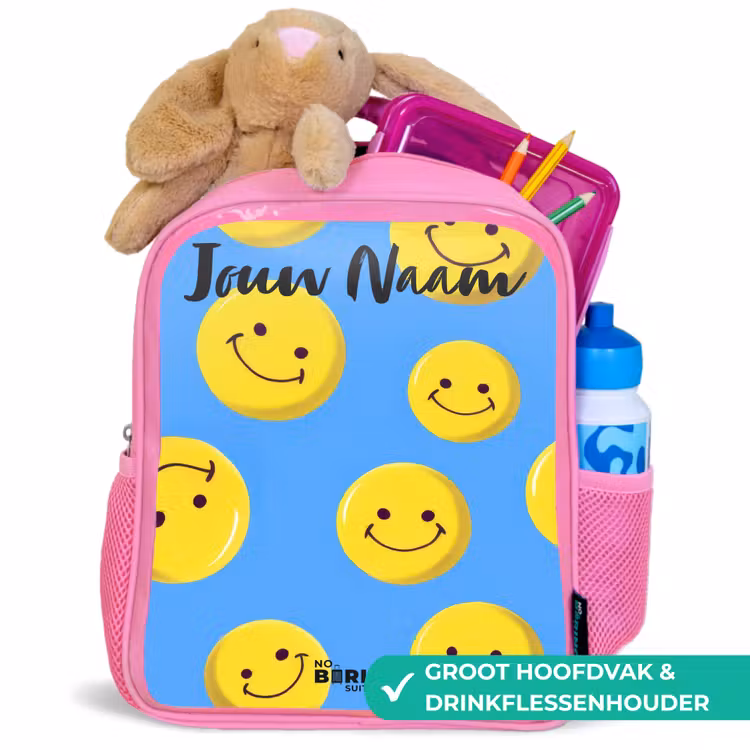 Vrolijke smileyregen Kinderrugzak - Roze middel -inhoud_NL