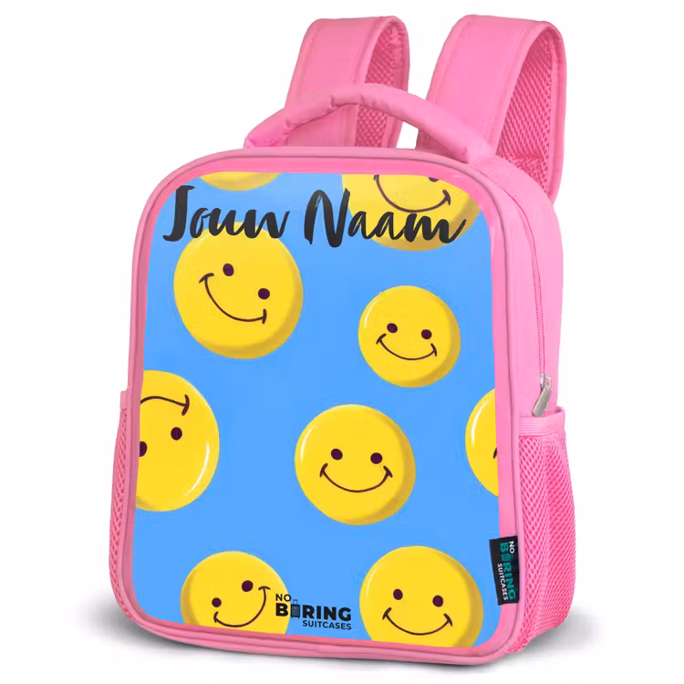 Vrolijke smileyregen Kinderrugzak - Roze middel -schuin