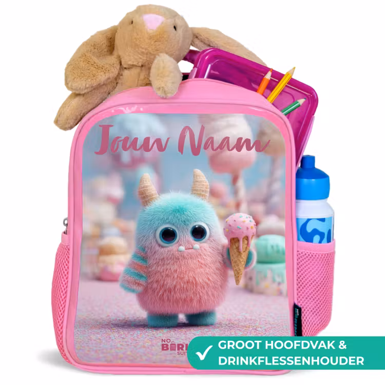 Zoet Monstersnoep Avontuur Kinderrugzak - Roze middel -inhoud_NL