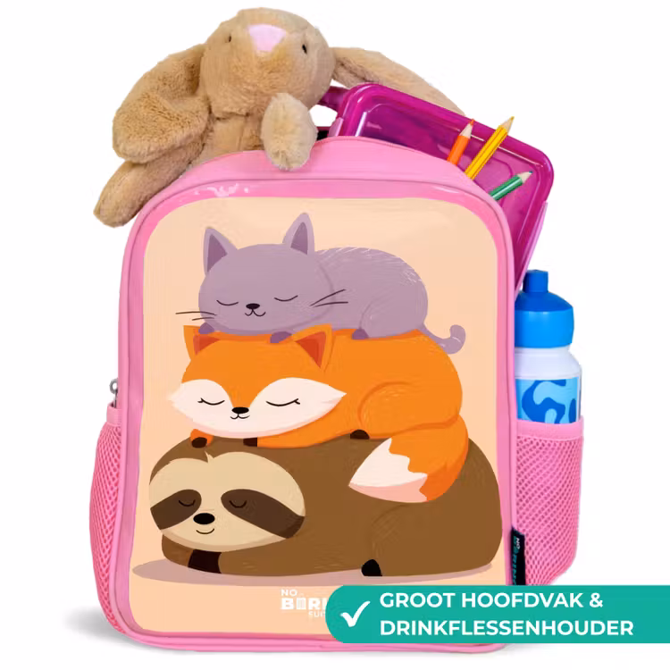 Dieren - Slapen - Samen Kinderrugzak - Roze middel -inhoud_NL