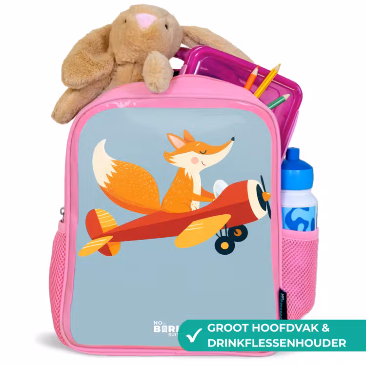 Vos - Vliegtuig - Vliegen Kinderrugzak - Roze middel -inhoud_NL