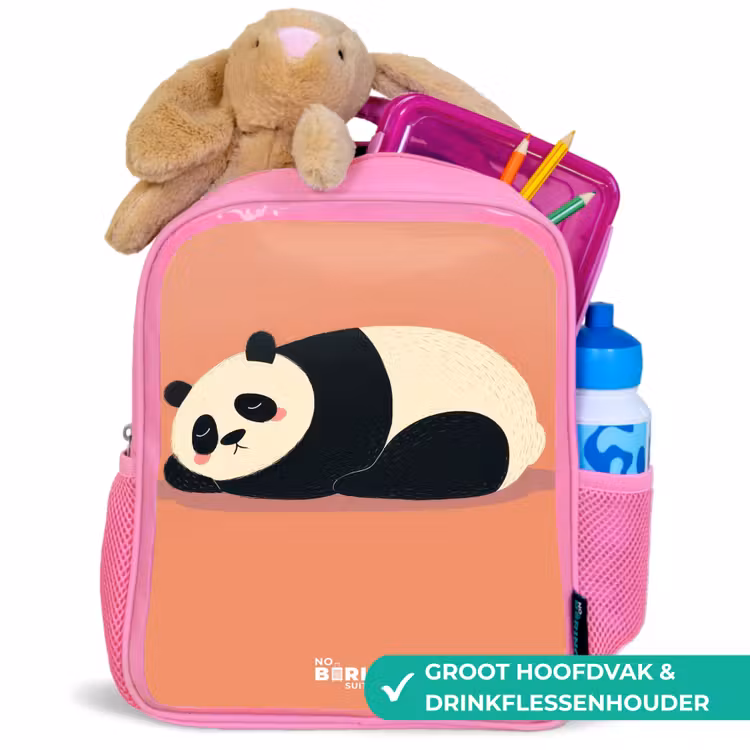 Panda - Slapen - Oranje Kinderrugzak - Roze middel -inhoud_NL