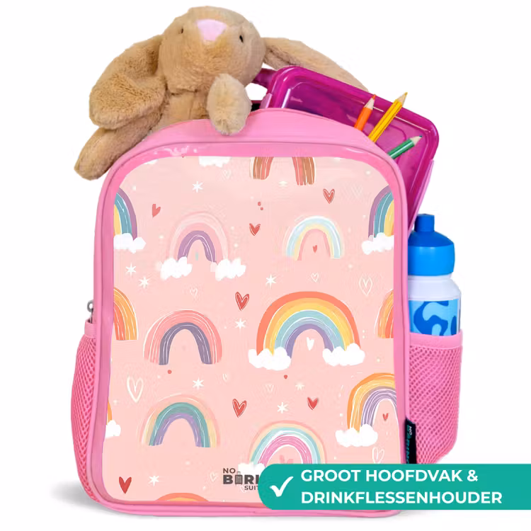 Regenbogen op een roze achtergrond Kinderrugzak - Roze middel -inhoud_NL