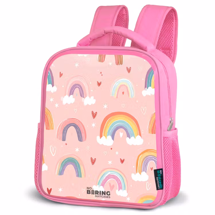 Regenbogen op een roze achtergrond Kinderrugzak - Roze middel -schuin