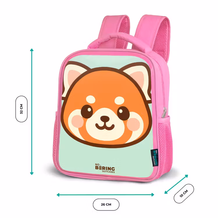 Kawai - Rode panda - Groen Kinderrugzak - Roze middel -productfoto_formaten