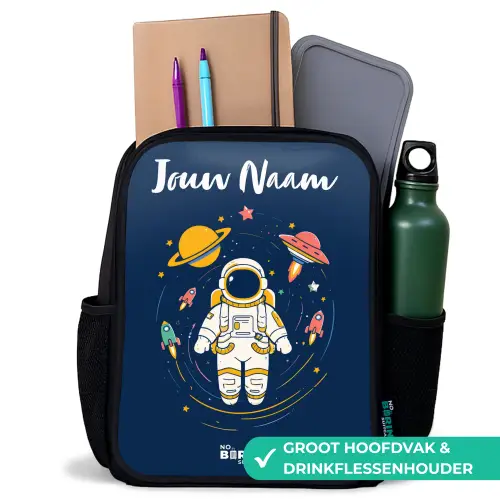 Astronaut - Planeet - Sterren - Raket Rugzak - Zwart middel -inhoud_NL