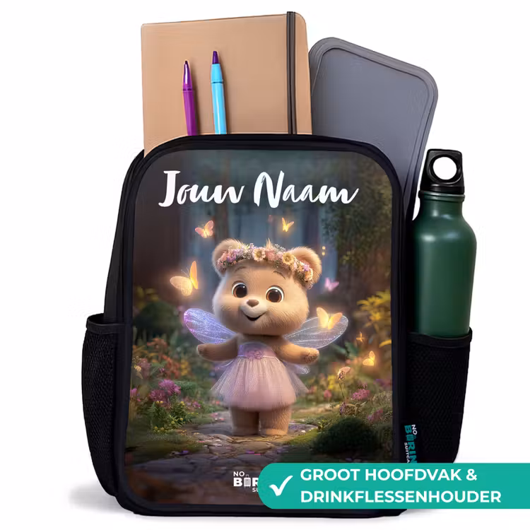 Beer - Vlinders - Bos - Fairy Rugzak - Zwart middel -inhoud_NL