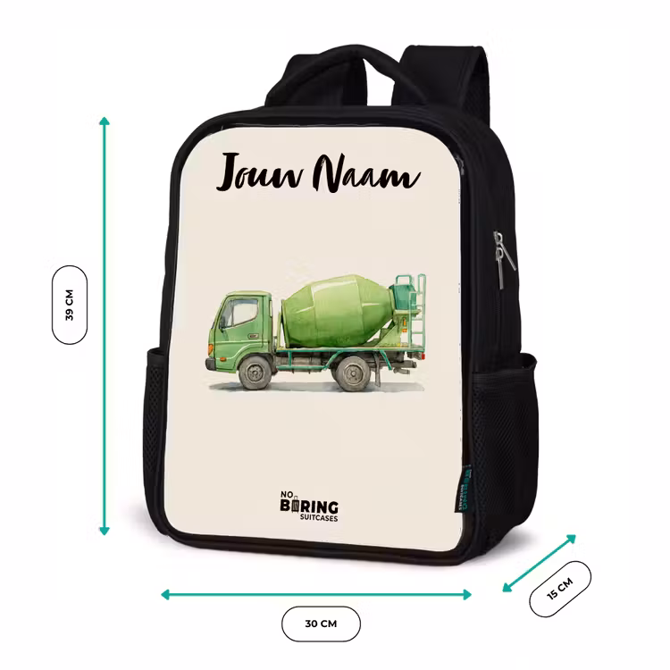 Betonmixer - Getekend - Groen Rugzak - Zwart middel -productfoto_formaten
