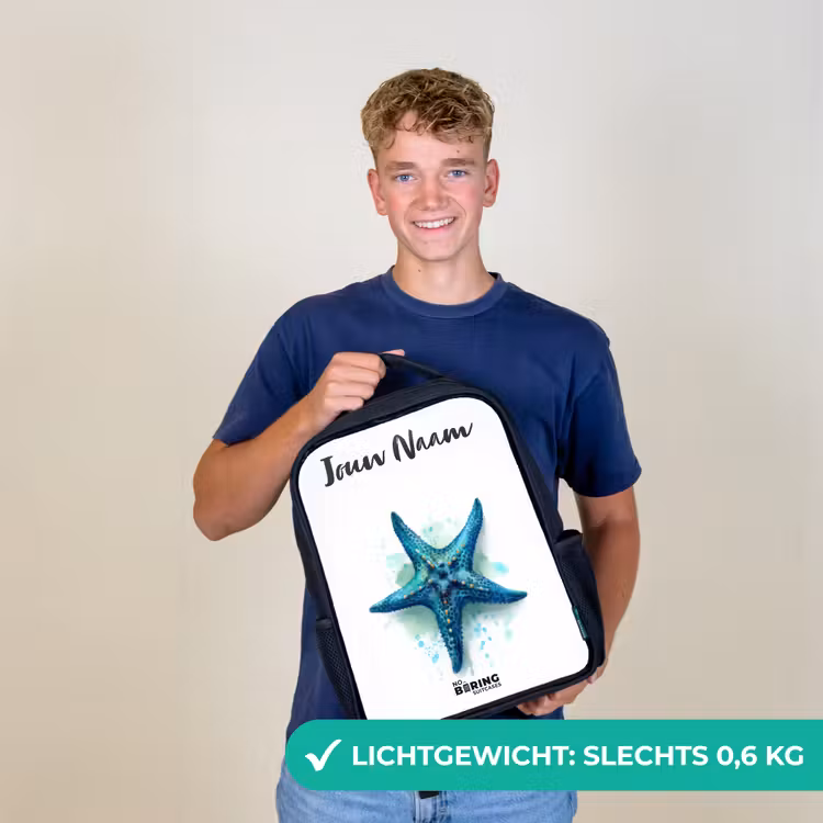 Blauwe Zeester op Witte Achtergrond Rugzak - Zwart middel -sfeer7_NL