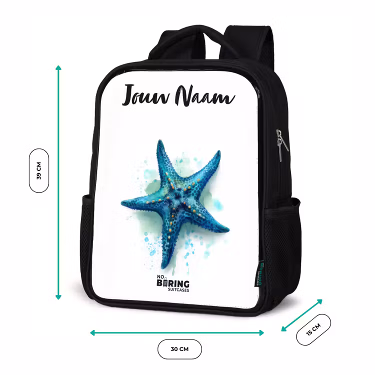 Blauwe Zeester op Witte Achtergrond Rugzak - Zwart middel -productfoto_formaten